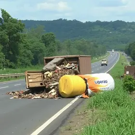Carreta tomba na Rodovia Dom Pedro I