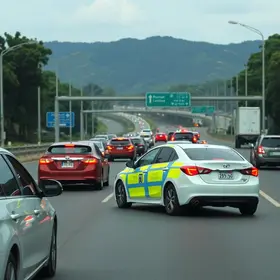 engavetamento entre três carros e carreta