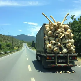 caminhão carregado com alho